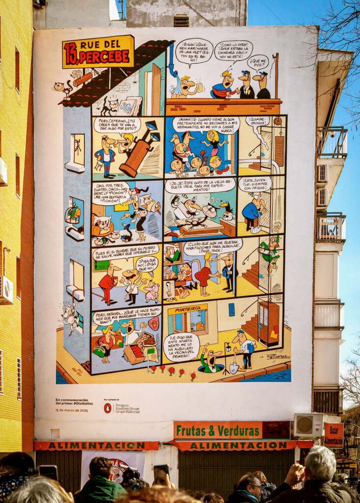 Producción evento para el primer día homenaje a Francisco Ibáñez en Carabanchel, Madrid, creando el mural icónico de la 13 Rue del Percebe