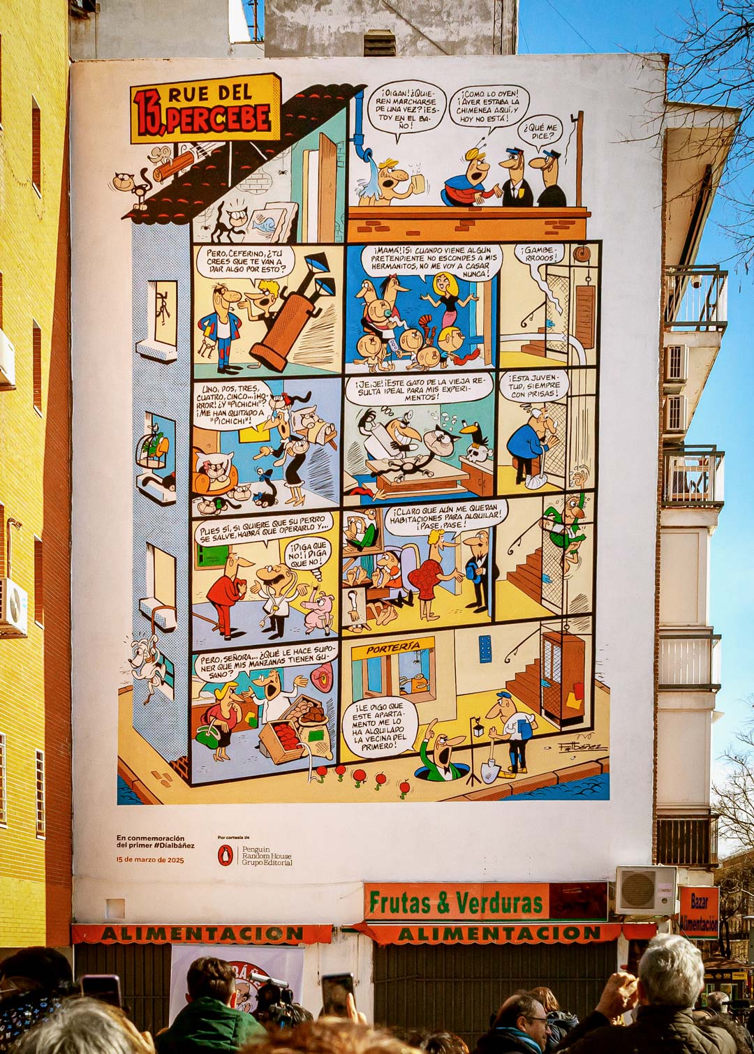 Producción evento para el primer día homenaje a Francisco Ibáñez en Carabanchel, Madrid, creando el mural icónico de la 13 Rue del Percebe